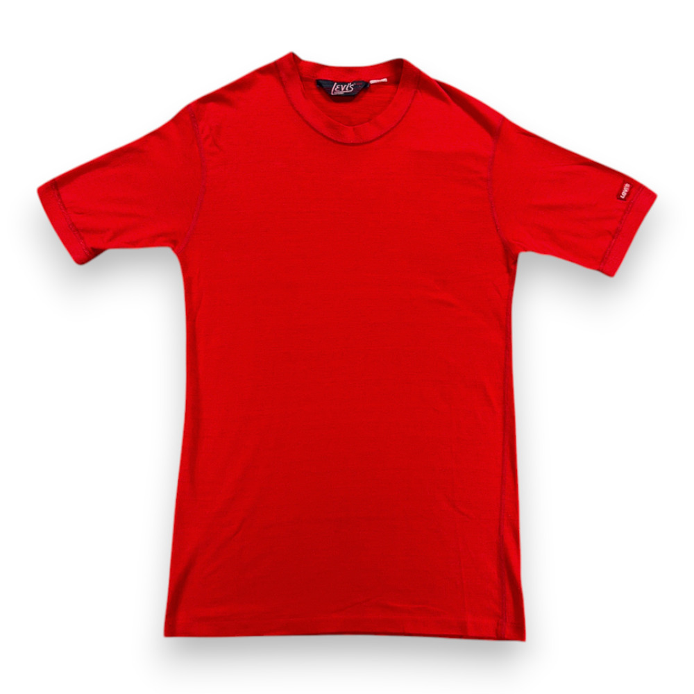 Vintage Levis Shirt Adult SMALL Red Script Logo Tee Ringer Patch 70s